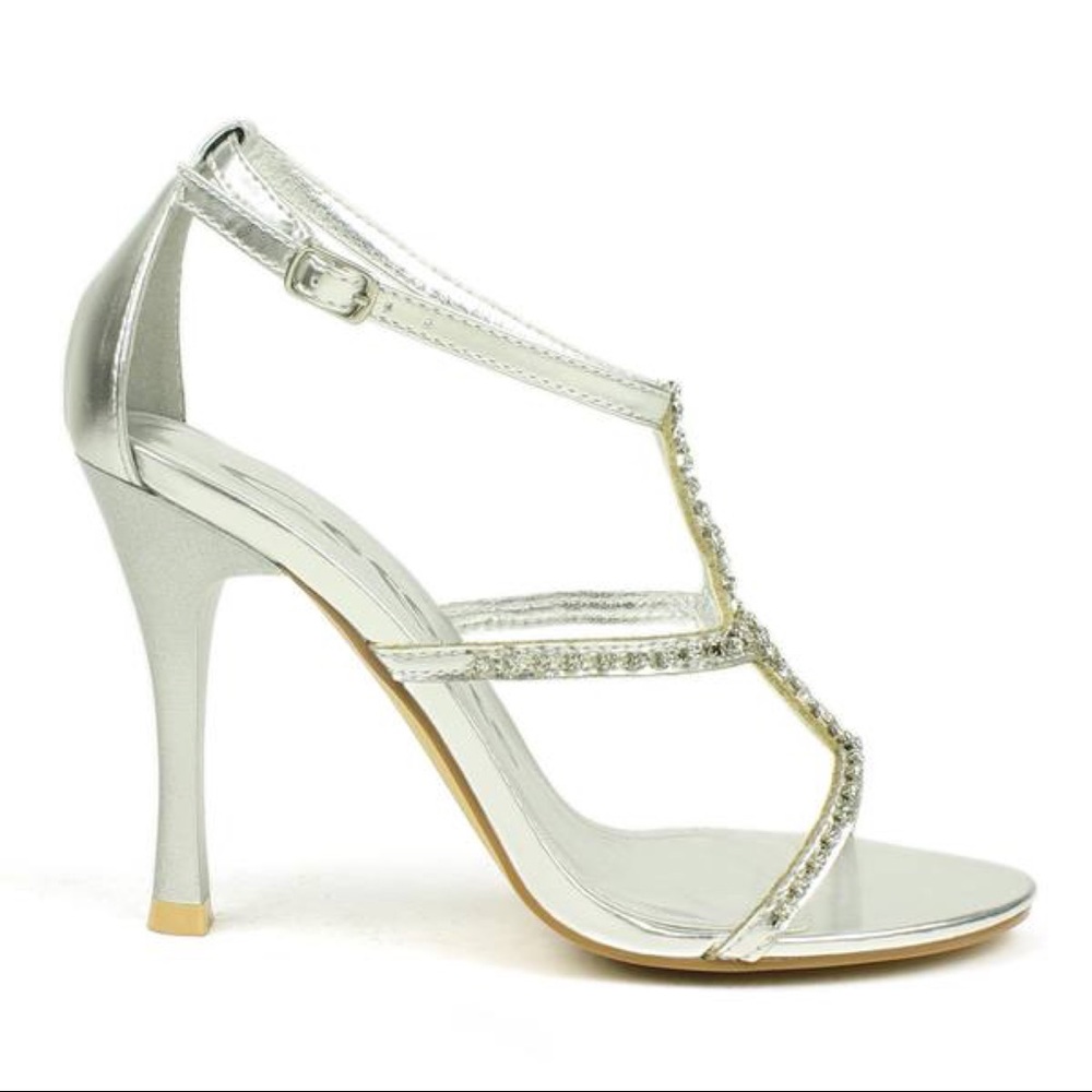 Rhinestone Silver T-strap Dress Heels! - Picture 2 of 4